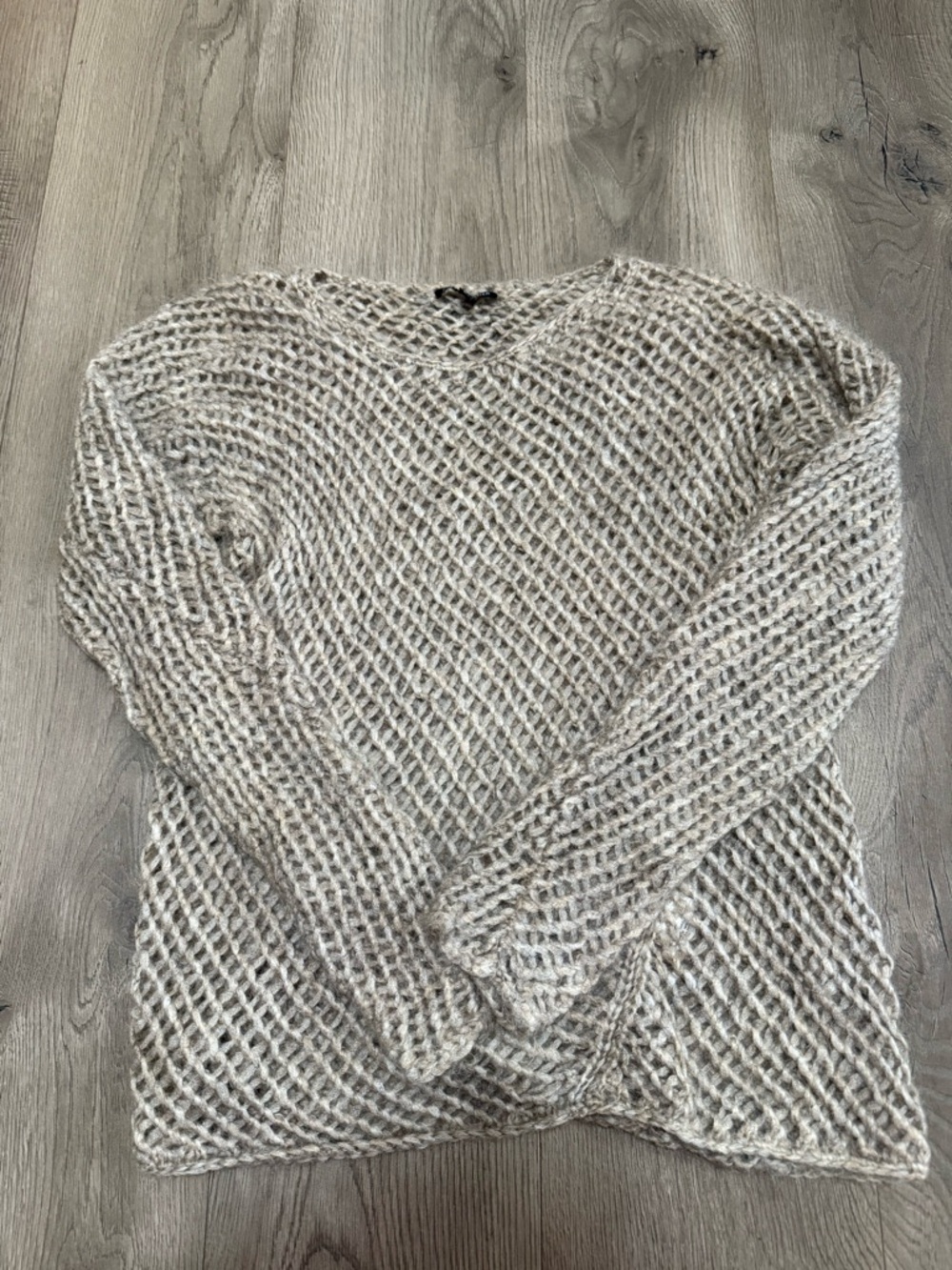 Eileen Fisher Petite Mohair Blend Open Knit Sweater PM Neutral Chunky